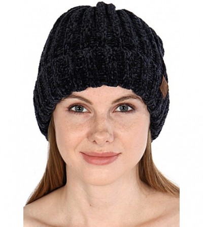 Skullies & Beanies Hand Knit Beanie Cap for Women- Soft Handmade Handknit Thick Cable Hat - Navy 15 - CU18QQSIAAG