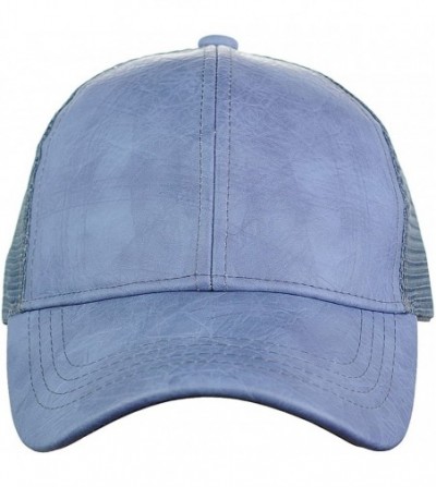 Baseball Caps Unisex Distressed PU Leather Vintage Mesh Back Adjustable Baseball Cap Hat - Denim - C712OC384RI