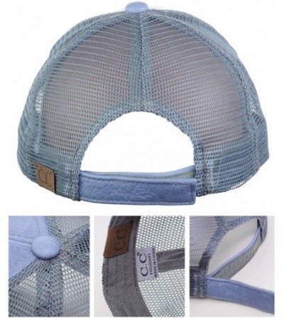 Baseball Caps Unisex Distressed PU Leather Vintage Mesh Back Adjustable Baseball Cap Hat - Denim - C712OC384RI