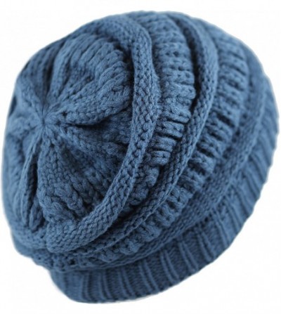 Skullies & Beanies Soft Stretch Cable Knit Warm Chunky Beanie Skully Winter Hat - 1. Solid Teal - CT18XG0H7KR