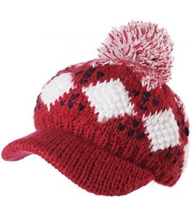 Skullies & Beanies Womens Knit Visor Beanie Winter Hat&Scarf Sets Fleece Mask Neck Warmer - 89217_red - CB188DLCADU