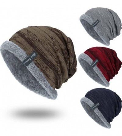 Skullies & Beanies Unisex Knit Slouchy Beanie Chunky Baggy Hat Warm Skull Ski Cap Faux Fur Pompom Hats for Women Men - C-navy...