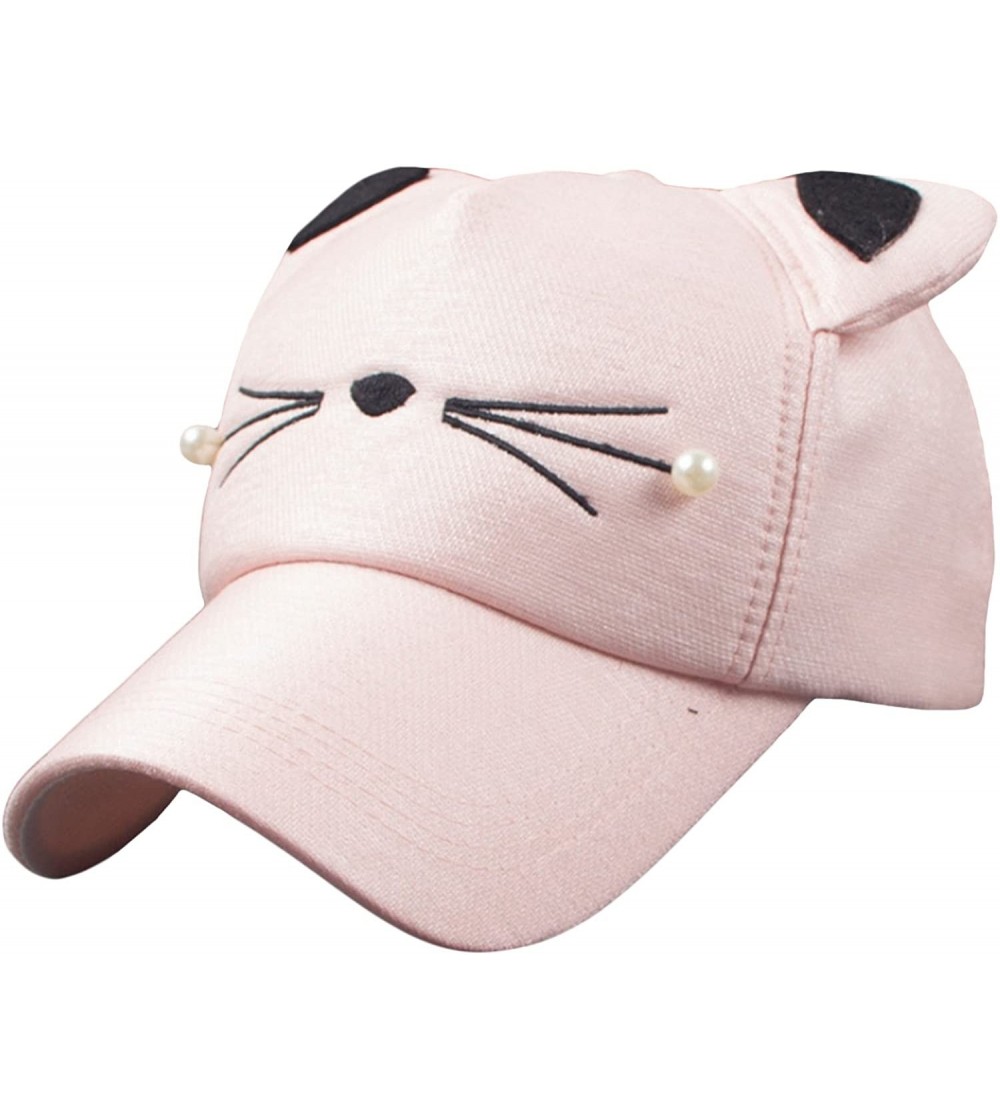 Baseball Caps Women's Cartoon Cat Ears Cap Baseball Sun Hats - Pink - CJ188Q8RTX7