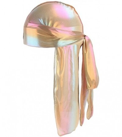 Skullies & Beanies Silky Durags Pack for Men Women Waves Satin Hair Bonnet Sleeping Hat Holographic Do Rags Set - B 8 - CC18W...