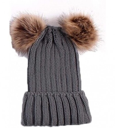Skullies & Beanies Adults Children Double Fur Winter Casual Warm Cute Knitted Beanie Hats Hats & Caps - Dark Gray - CB18AK9DAZH