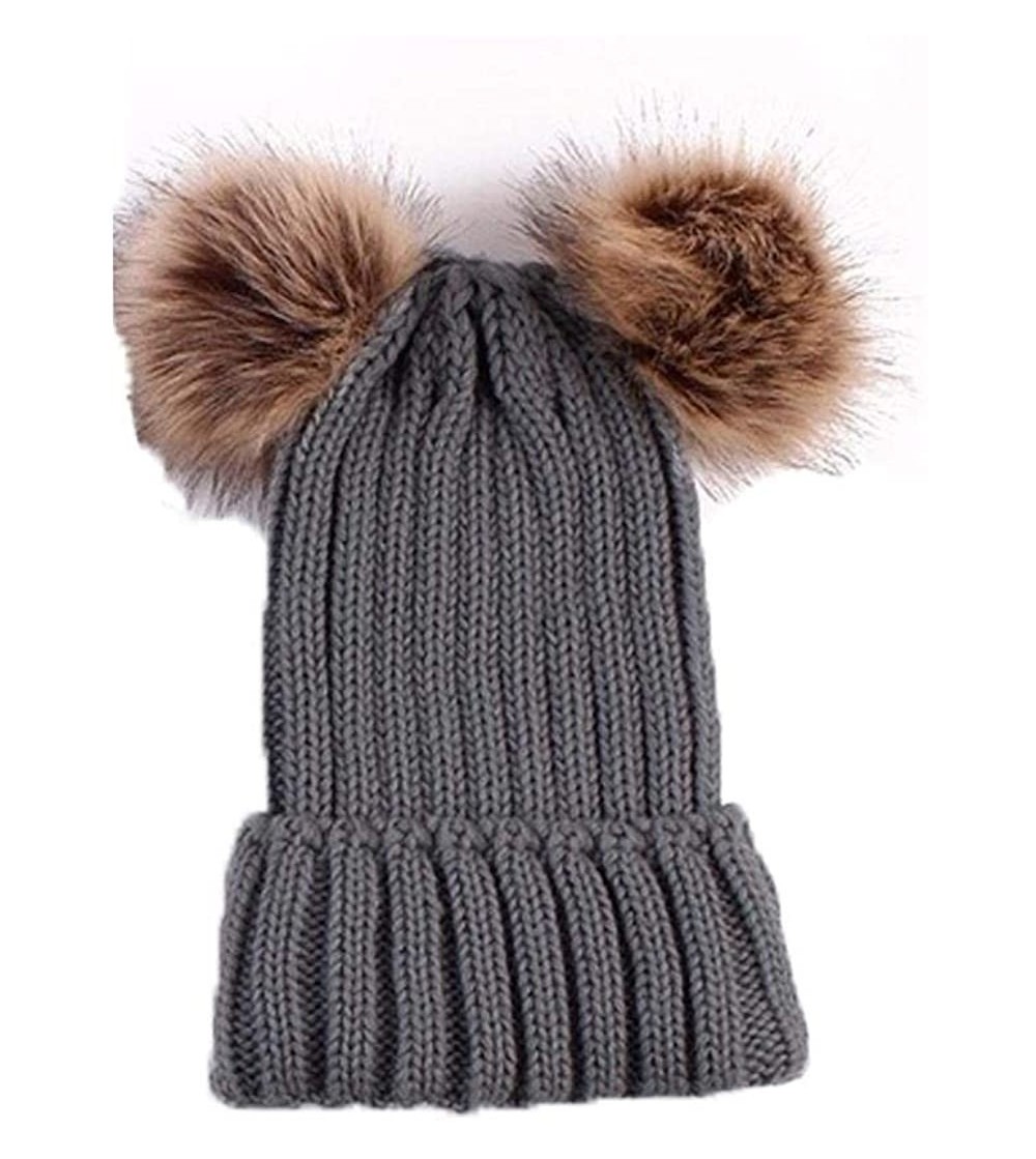 Skullies & Beanies Adults Children Double Fur Winter Casual Warm Cute Knitted Beanie Hats Hats & Caps - Dark Gray - CB18AK9DAZH