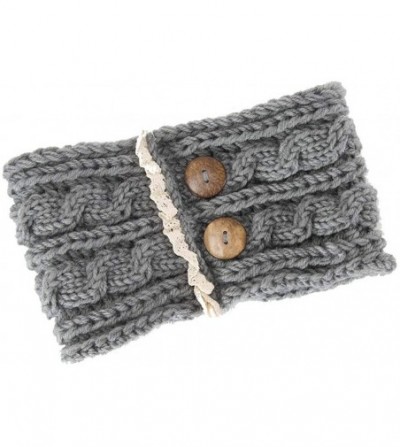 Cold Weather Headbands Winter Warm Button Headband Women Wool Knit Crochet Twist Hair Band Sport Headwrap Ear Warmer - Gray -...