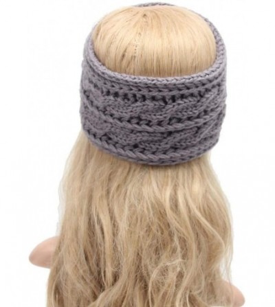 Cold Weather Headbands Winter Warm Button Headband Women Wool Knit Crochet Twist Hair Band Sport Headwrap Ear Warmer - Gray -...