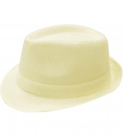 Fedoras Unisex Short Brim Panama Style Natural Straw Fedora/Trilby Summer Hat - Ivory - CF18035KMUG