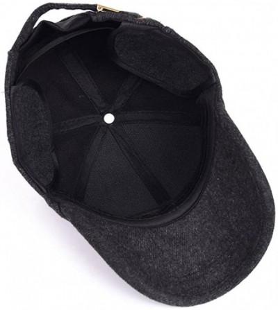 Baseball Caps Men's Winter Warm Woolen Peaked Baseball Cap Hat with Earmuffs Metal Buckle - A Black - CT12NA26HSL