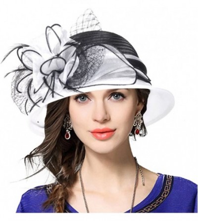 Bucket Hats Lady Derby Dress Church Cloche Hat Bow Bucket Wedding Bowler Hats - Two-tone-white - CT1850NHHYK