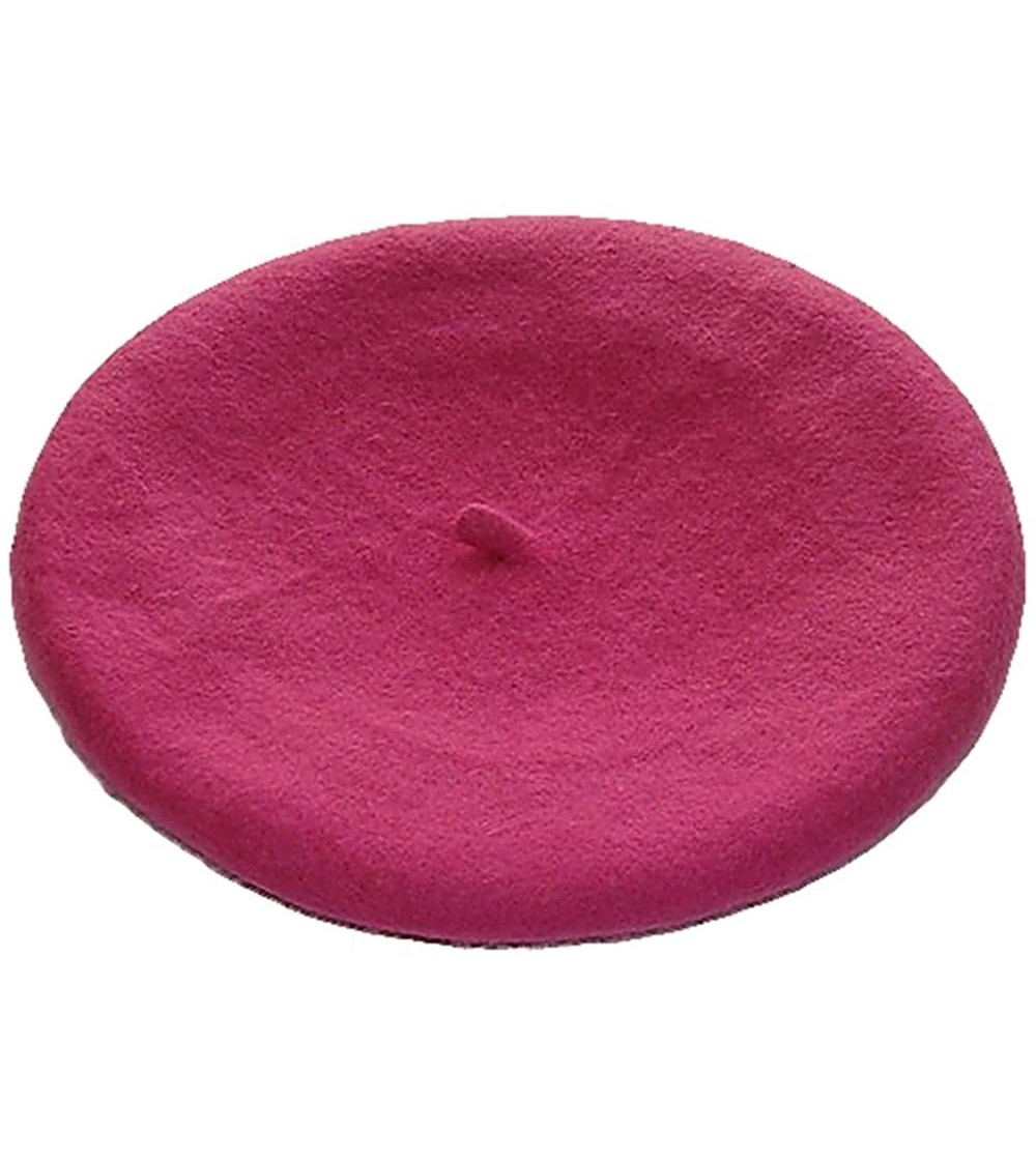 Berets Women's French Style Soft Lightweight Casual Classic Solid Color Wool Beret - Rose-red - CY12HGGSG17