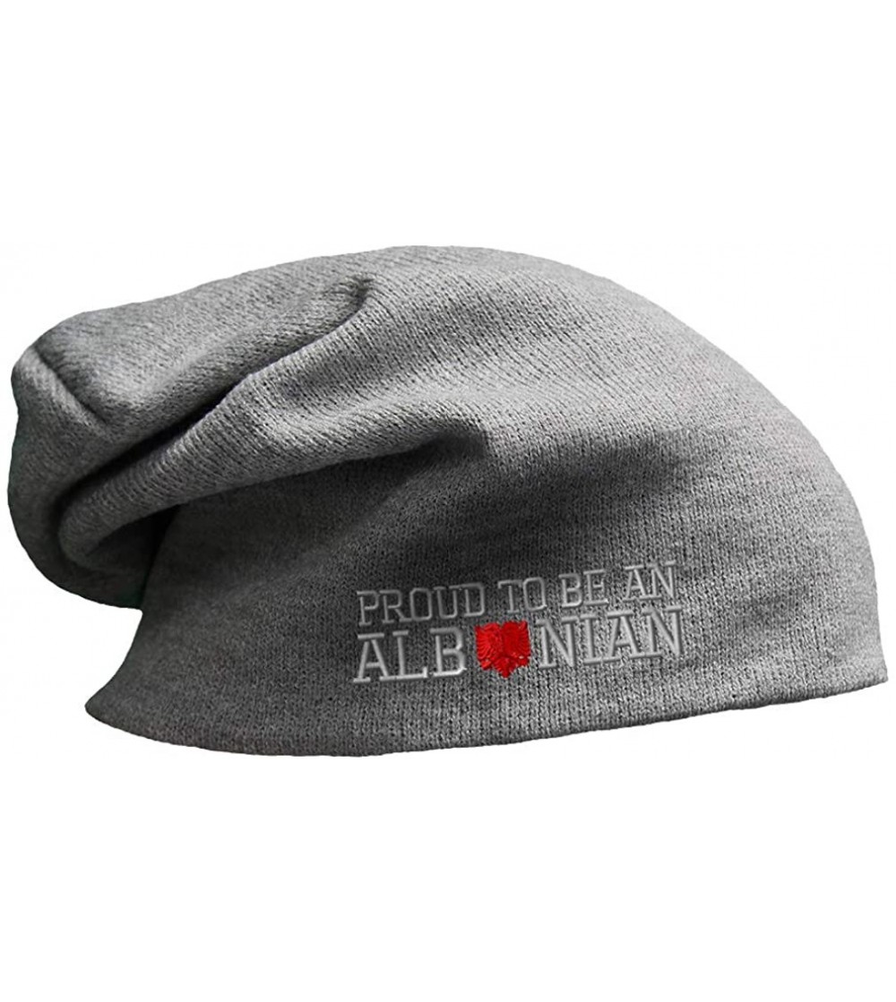 Skullies & Beanies Slouchy Beanie for Men & Women Proud to Be an Albanian Embroidery Skull Cap Hats - Light Grey - C318A9GWLNK
