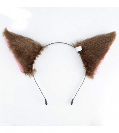 Headbands Cat Long Fur Ears Hair Clip Headwear Headband Cosplay Halloween Costume Orecchiette (Brown with Pink inside) - CI12...