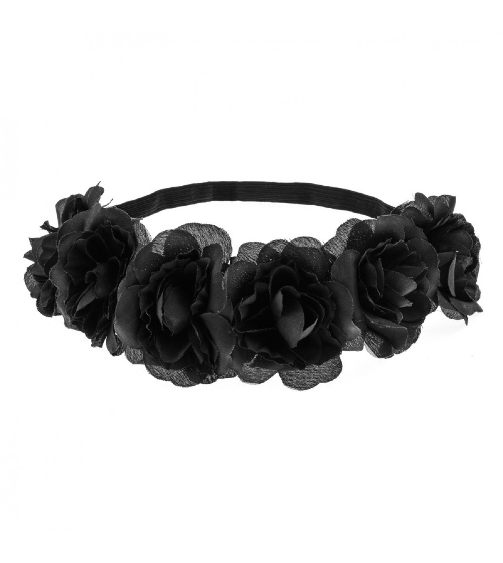 Headbands Rose Flower Headband Floral Crown Mexican Hair Wreath (Black) - Black - CI1862ZQO7K