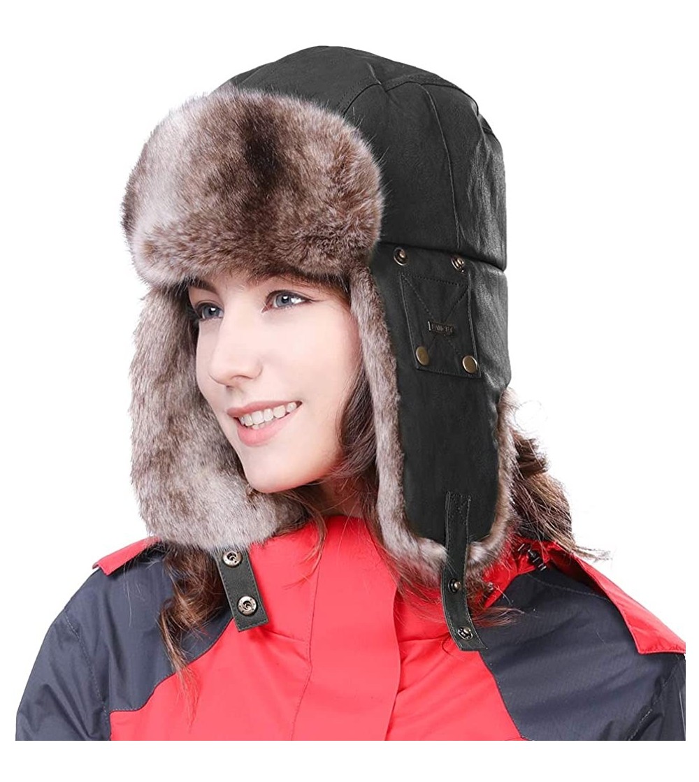 Bomber Hats Men's Faux Fur Trapper Hunting Hat with Earflap Mask Russian Ushanka - 99711_black - CS18KXHE53G