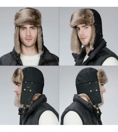 Bomber Hats Men's Faux Fur Trapper Hunting Hat with Earflap Mask Russian Ushanka - 99711_black - CS18KXHE53G