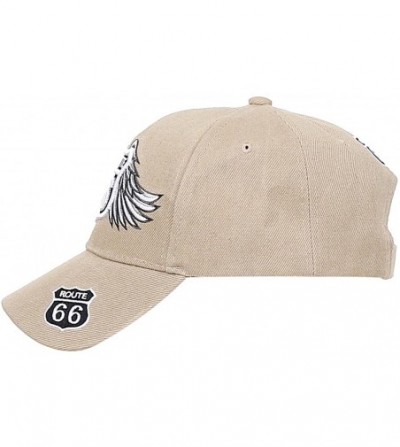 Baseball Caps Baseball Cap Route 66 Fashion Hat Headwear Bike Wing CA Casual Premium Quality - 02_down Wings_khaki - C417YDED52N