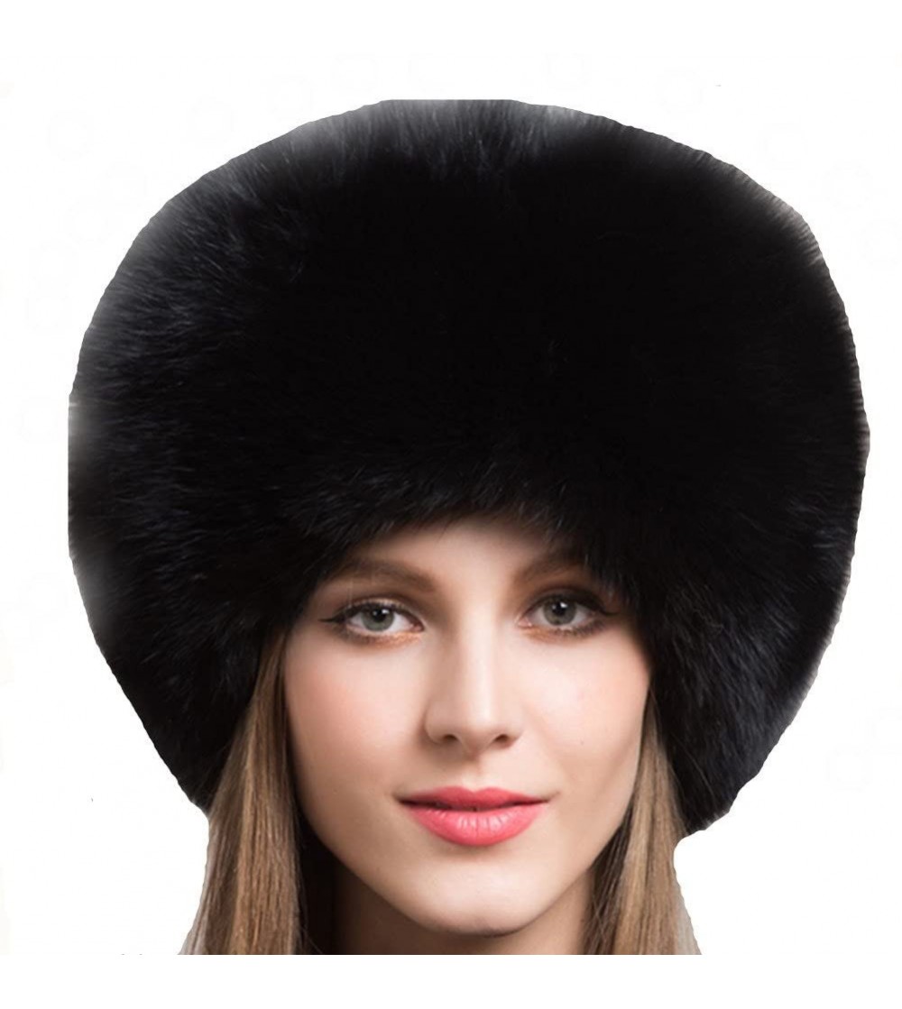 Skullies & Beanies Real Fur Hats for Women Winter Russian Fox Fur Hat Fluffy Fuzzy Furry Tail Outdoor Cold Weather - Black - ...