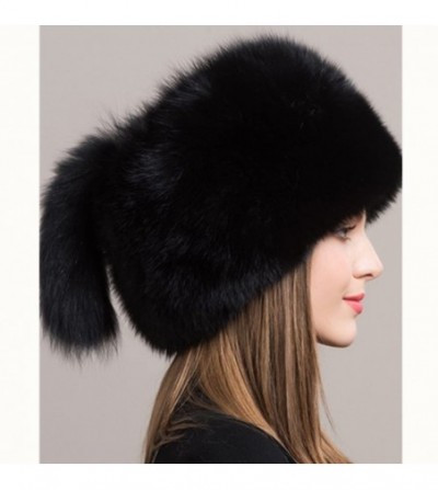 Skullies & Beanies Real Fur Hats for Women Winter Russian Fox Fur Hat Fluffy Fuzzy Furry Tail Outdoor Cold Weather - Black - ...