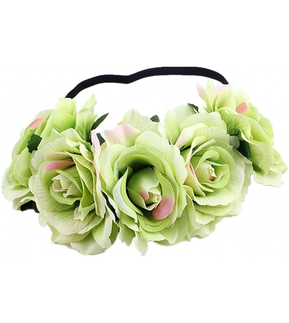 Headbands Love Fairy Bohemia Stretch Rose Flower Headband Floral Crown for Garland Party - Colorful Green - CZ18HY27OZT
