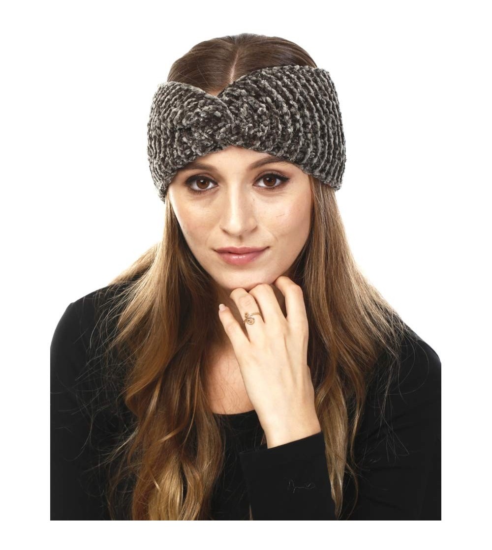 Cold Weather Headbands Women's Soft Knitted Winter Headband Head Wrap Ear Warmer (Chenille-Olive) - Chenille-Olive - CD18IXIEYTZ