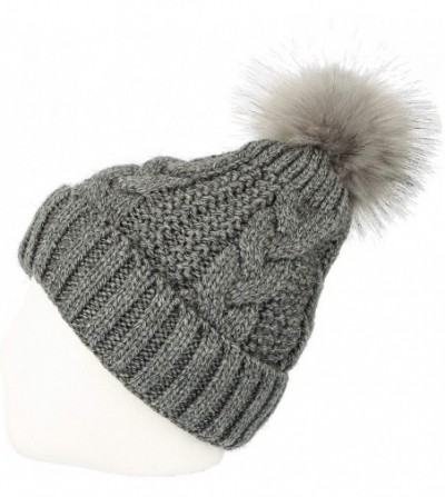 Skullies & Beanies Fleece Twist Knit Pom Beanie Winter Hat Slouchy Cap DZP0018 - Charcoal - CS18KAZGE2C