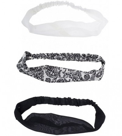 Headbands Women's Stretch Fabric Elastic Head Wrap Headbands 3PC Set - White Paisley Print - CE17YHNEXAH