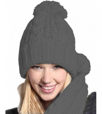 Skullies & Beanies Women's Winter Warm Beanie Hat Scarf Set Girls Solid Fuzzy Pom Knit Ski Skully Cap - Gray - CG187DILKCK