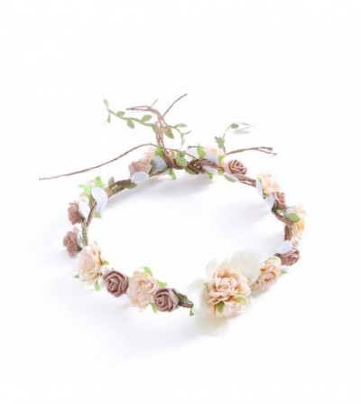 Headbands Adjustable Bridal Flower Garland Headband Flower Crown Hair Wreath Halo Boho Bridal Flower Wreath (H-Coffee) - CO18...