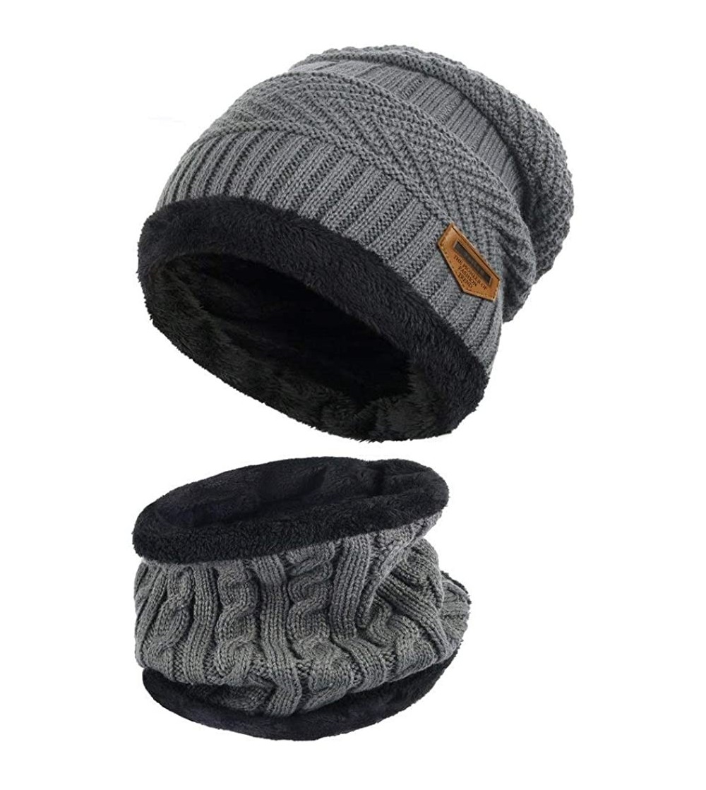 Skullies & Beanies Womens Mens Winter Hat Warm Thick Beanie Cap Scarf for Winter Knit Ski Beanies - Grey - C518YEKAMRO