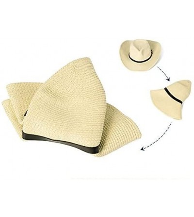 Cowboy Hats Men Cowboy Hats Western Hats Brim Hat Summer Beach Straw Cap Sun Floppy Foldable Hats for Adults (Beige) - CO182H...