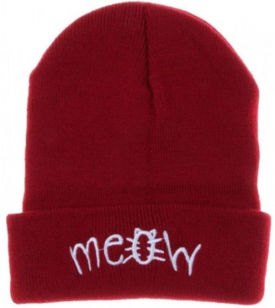 Skullies & Beanies Winter Knit Meow Beanie Hat and Snapback Men and Women Hiphop Caps - Red - CW187HAGE3A