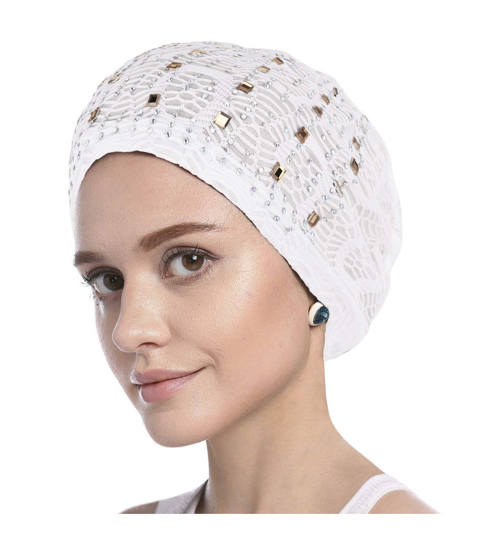 Skullies & Beanies Elastic Slouchy Rhinestone Headwear Headbands - White- Rhinestone - C518SQUOL0C