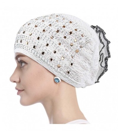 Skullies & Beanies Elastic Slouchy Rhinestone Headwear Headbands - White- Rhinestone - C518SQUOL0C