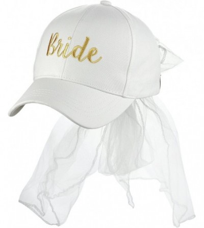 Baseball Caps Women's Bridal Metallic Gold Embroidered Adjustable Lace Veil Baseball Cap - Bride - CI18DCD5TOL