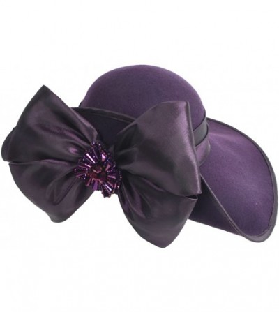 Fedoras Women Wool Felt Plume Church Dress Winter Hat - Asymmetry-purple - CQ12N9MPDCD