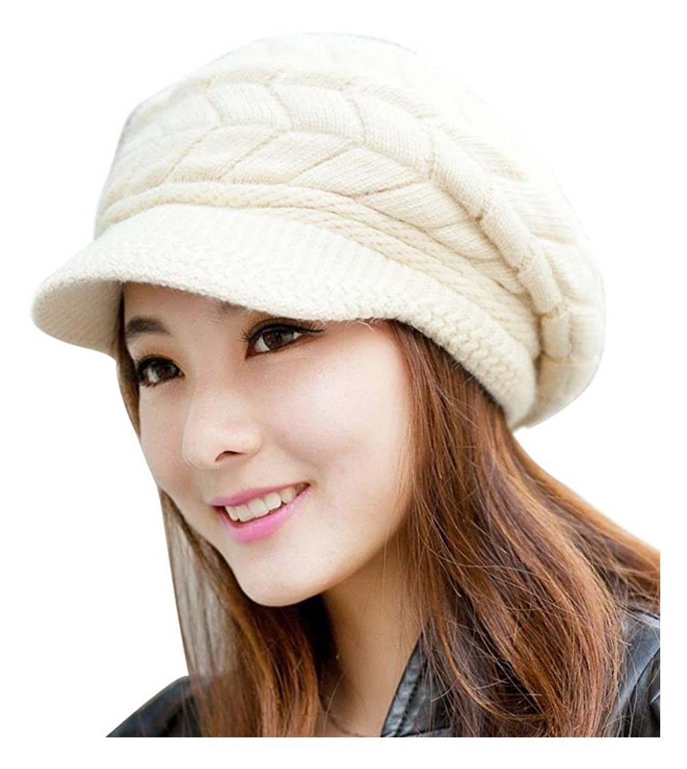 Skullies & Beanies Women Fashion Winter Skull Beanies Knitted Hats Cap Snow Ski With Visor - Beige - CG188N90XDW