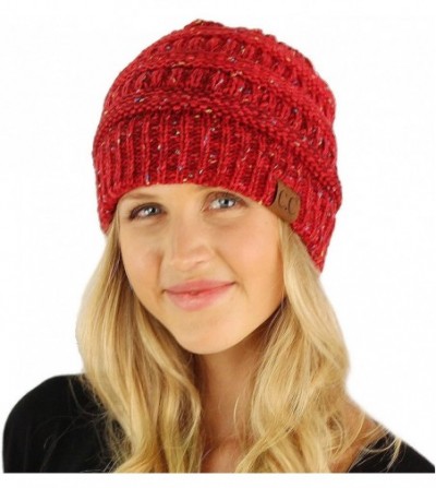 Skullies & Beanies Confetti Ombre Warm Chunky Soft Stretch Knit Slouch Beanie Skull Cap Hat - Red - CA12KHYM37D