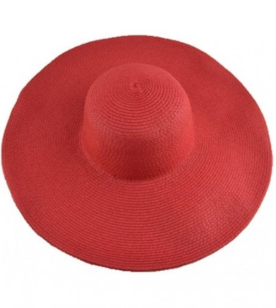 Sun Hats Womens Beach Hat Striped Straw Sun Hat Floppy Big Brim Hat - Red - CH184QYC3MC