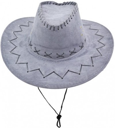Cowboy Hats Western Unisex Adult Cowboy Suede Leather Hat Wide Brim Sun Cap - Light Grey - CD18DERSQAX