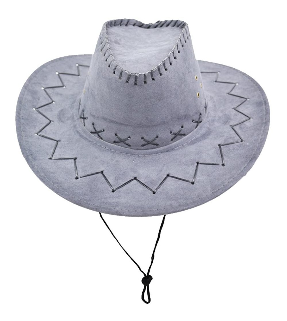 Cowboy Hats Western Unisex Adult Cowboy Suede Leather Hat Wide Brim Sun Cap - Light Grey - CD18DERSQAX