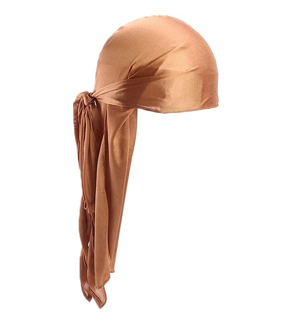 Sun Hats Unisex Silk Polyester Bandanna hat Sun hat- durag rag tailband Headgear Gift Trend Hair Band - Khaki - C818QRTLRTH
