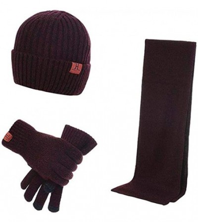 Skullies & Beanies 3 Pieces Winter Warm Knit Beanie Hat + Long Scarf + Non-Slip Touch Screen Gloves Gift Sets for Men Women -...