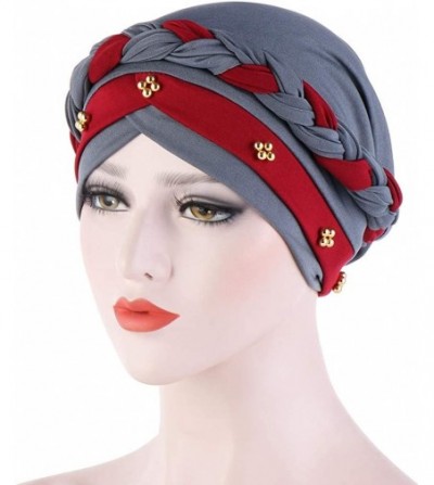 Skullies & Beanies Fashion Women India Hat Muslim Ruffle Cancer Chemo Beanie Turban Wrap Cap Gift - Beading Gray 1 - C0193ORHUNN