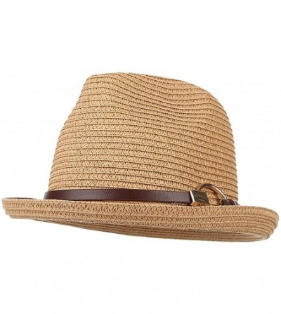 Fedoras Mens Panama Style Trilby Fedora Straw Sun Hat with Leather Belt - Camel - C618QY0W6I7