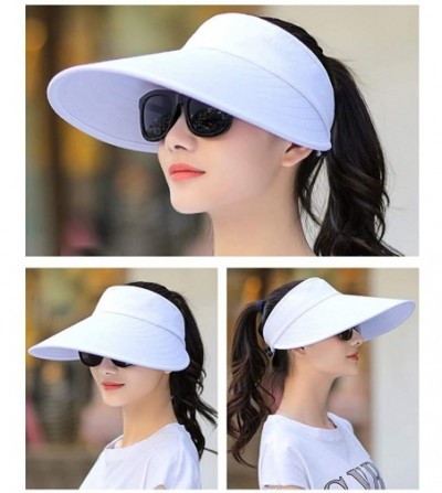 Sun Hats Sun Visor Hats Women Large Brim Summer UV Protection Beach Cap - All White - CW18DS44AO7