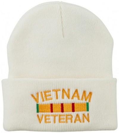 Skullies & Beanies Vietnam Veteran Embroidered Long Knitted Beanie - White - CO18WS32048