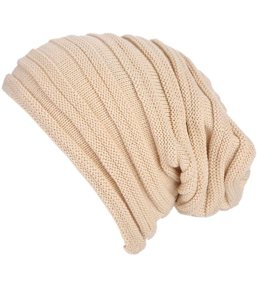 Skullies & Beanies Womens Head Wraps Baggy Warm Crochet Winter Wool Knit Ski Beanie Skull Slouchy Caps Hat - Beige - CK18IE4E9L4