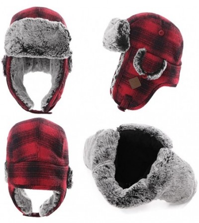 Bomber Hats Stylish Plaid Winter Wool Trapper Faux Fur Earflap Hunting Hat Ushanka Russian Cold Weather Thick Lined - CB192MU...